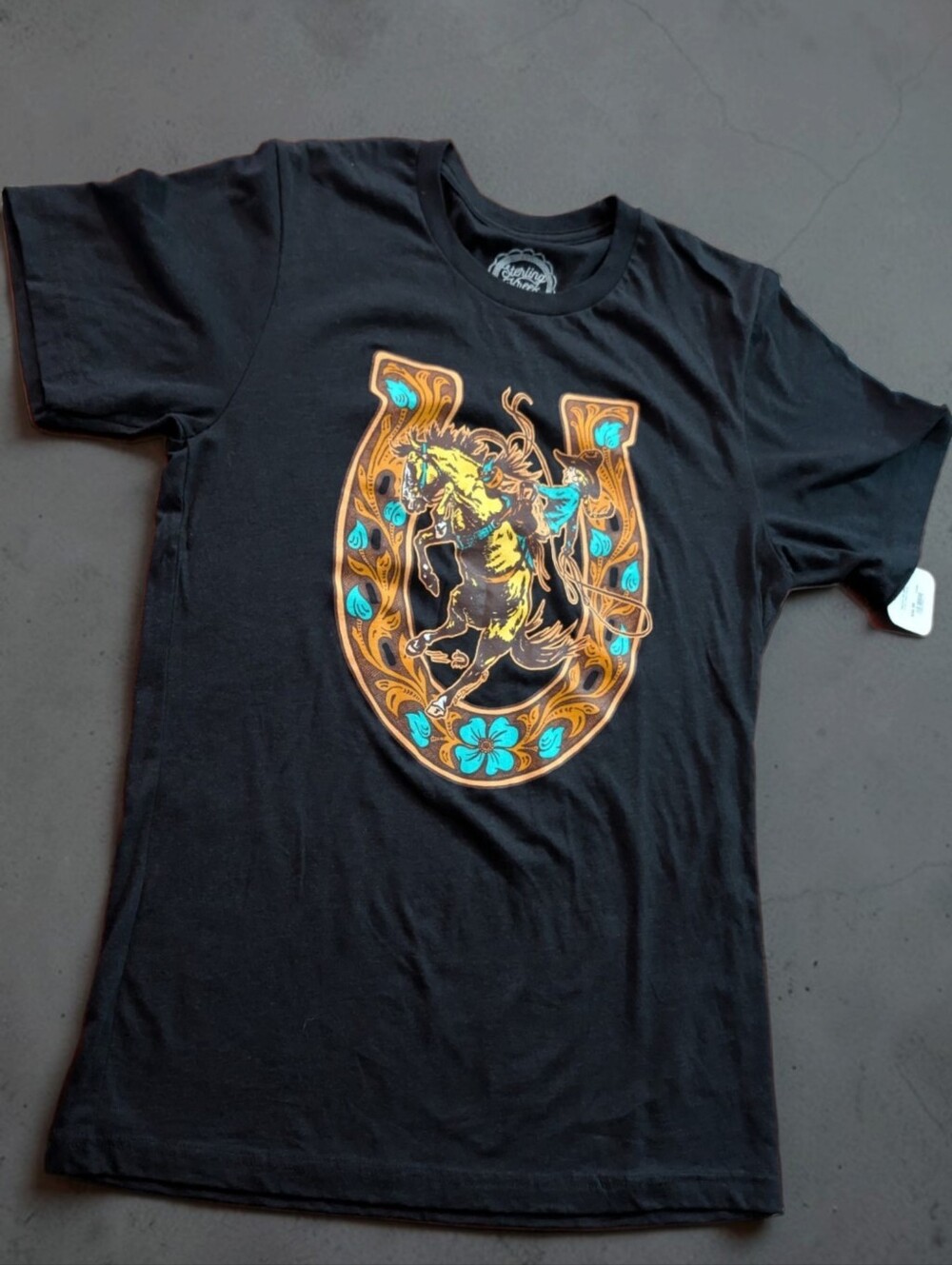 Sterling Kreek Women’s Western Cowboy Graphic T-Shirt Black Medium NWT